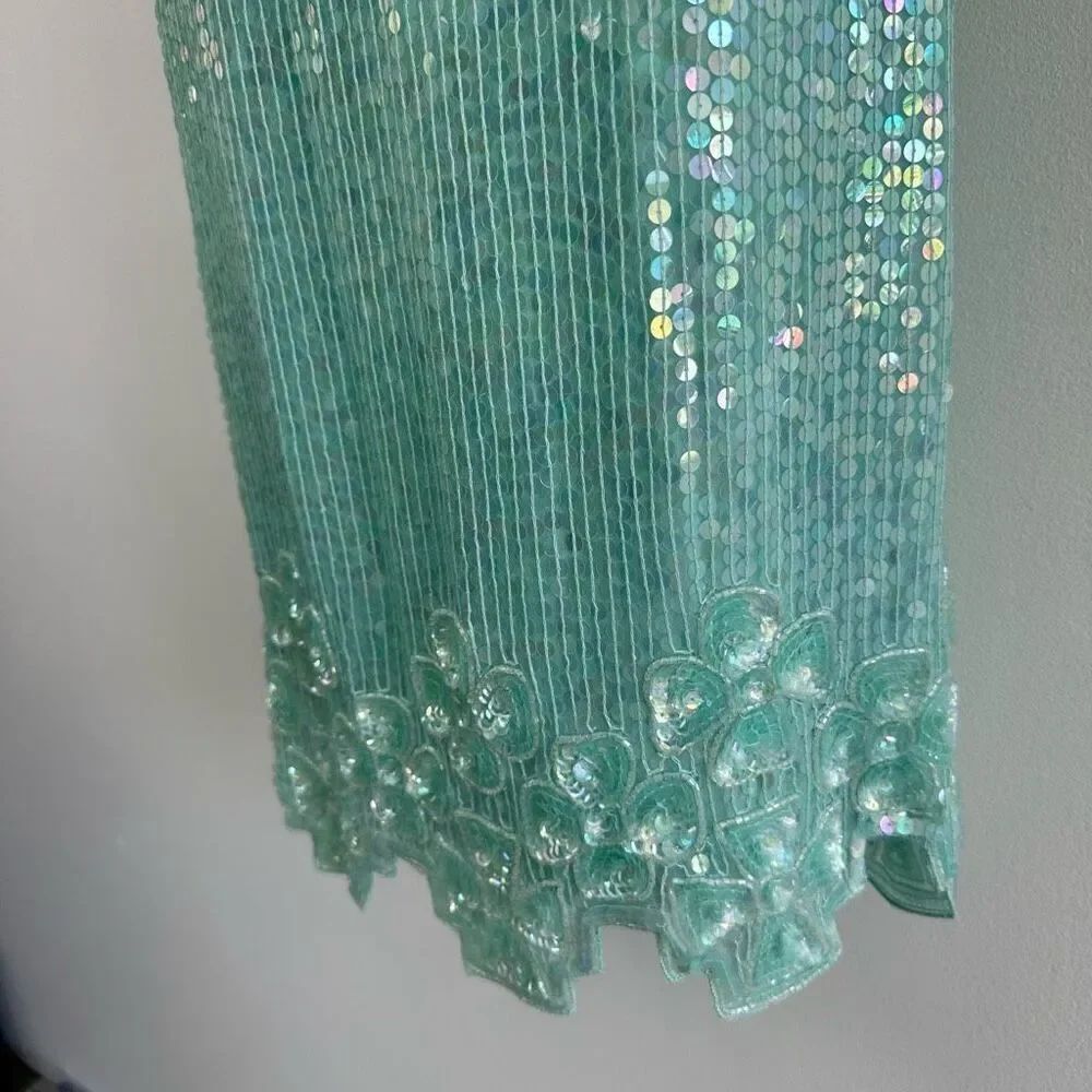 Laurence Kazar Women’s Silk Misty Light Turquoise Heavily Embroidered Beaded and - Picture 13 of 15